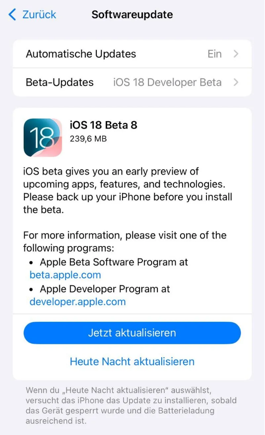 芷江苹果手机维修分享苹果 iOS / iPadOS 18 开发者预览版 Beta 8 发布 